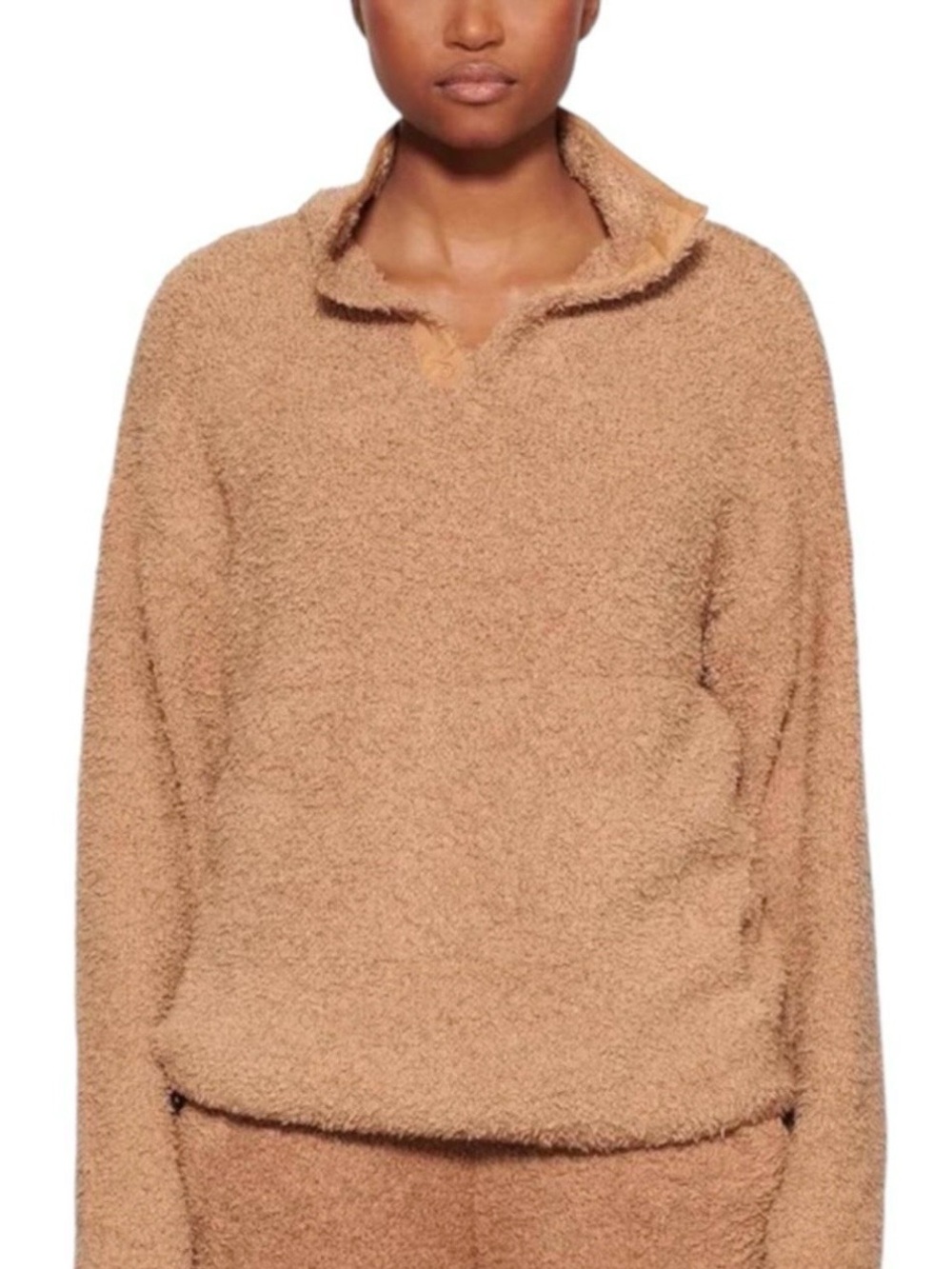 SKIMS Teddy Fleece Quarter-Snap Pullover in Camel